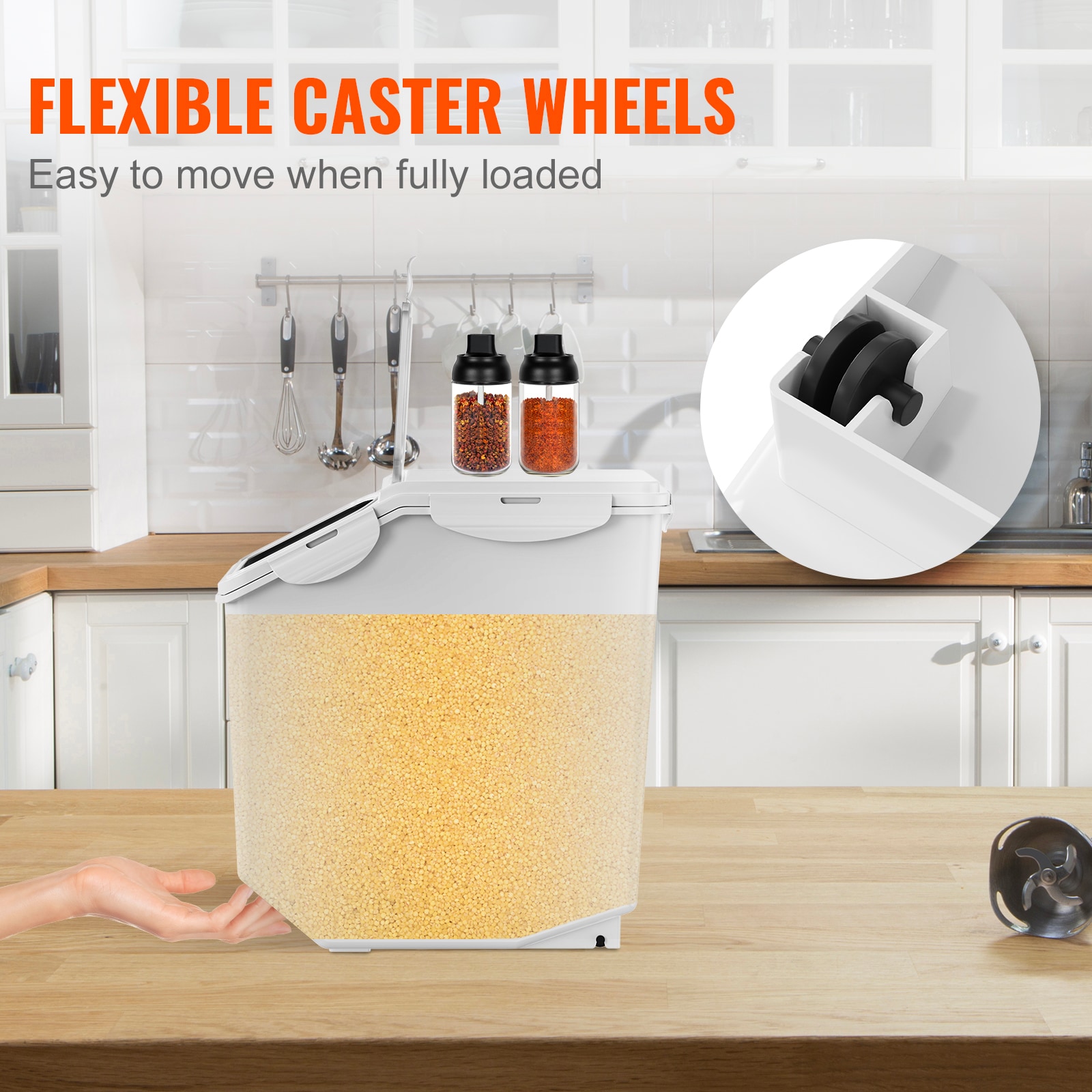 Airtight Kitchen Ingredient Storage Bin With Measuring Cups Set_voghion.com